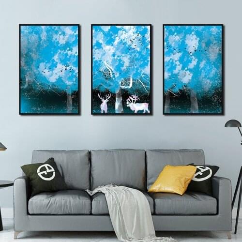 Abstract Wall Art Blue Scenery Watercolor Paintings Nordic Canvas Posters and Prints for Living Room Bedroom Corridor Decoration