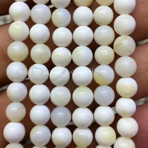 Free shipping Fashion Jewelry 6mm Natural White Yellow Shell Chequ Ball Loose Beads 15.5" FG8108