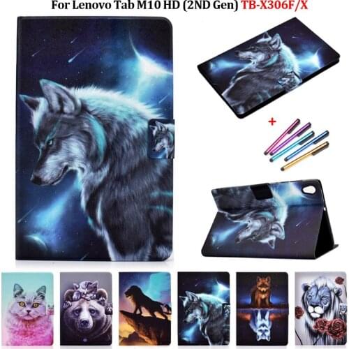 Fashion Lion Wolf Fox Animal Tablet For Funda Lenovo Tab M10 HD 2nd Generation Case TB-X306F X306X PU Leather Slim Cover Coque