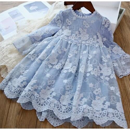 Kids Princess Dresses For Girls Baby Kids Flower Lace Dress Children Spring&Autumn Long Sleeves Clothes Kids Birthday Vestidos