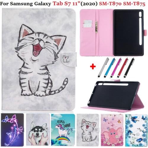 For Samsung Galaxy Tab S7 Case 11Inch 2020 SM-T870 SM-T875 Coque Kawaii PU Leather Tablet Protective Shell Tab S7 Cover S 7 11