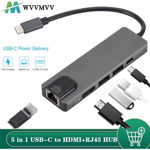 Type-c HUB USB-C to HDMI-compatible USB3.0 Gigabit LAN Ethernet Docking Station Multi-Function USB C Hub for Macbook