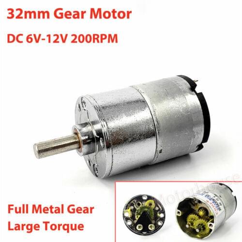 Micro 32mm Alll Metal Gearbox Gear Motor DC 6V-12V 200RPM Slow Speed High Torque Electric Motor