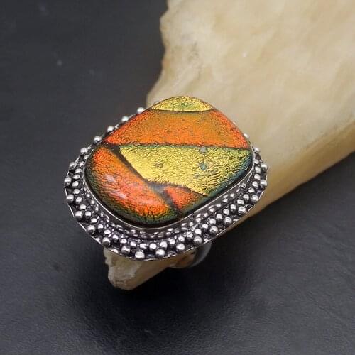 Hermosa Natural Solitaire Unique Dichroic Glass Band Ring Size 9.5 A867