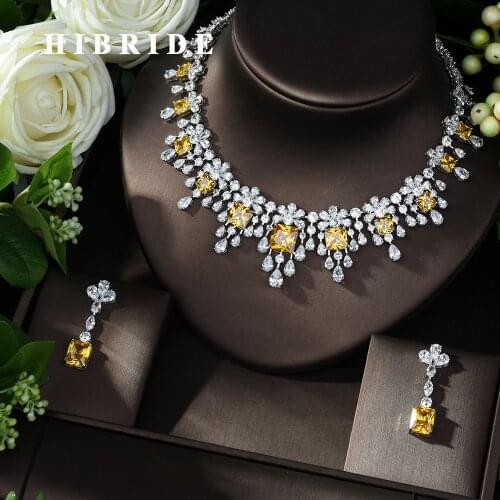 HIBRIDE Exclusive African Cubic Zircon CZ Nigerian Jewelry sets for Women Wedding Dubai Yellow Color Bridal Jewelry Set N-984