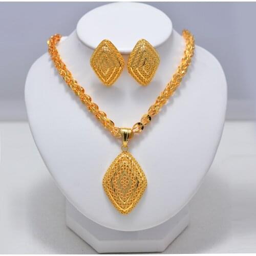 Luxury dubai Arab Africa Flower jewelry set Pendant Necklace Earrings Sets Women Girl Jewelries Papua New Guinea Beads Jewelry