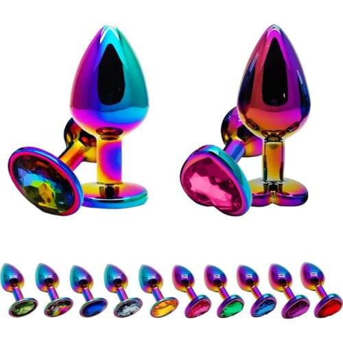 Colorful Anal Plug Small Medium Size Set Heart Shaped Crystal Metal Anal Beads Butt Plug Jewelry Ass Sex Toys for Female Male