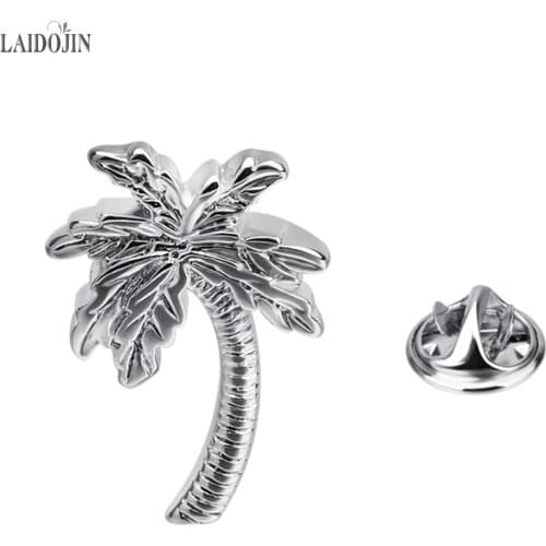 LAIDOJIN Silver color Coconut palms Pins Brooch Jewelry Gift Badge for Mens Brooches Collar Party Engagement Brand Jewelry