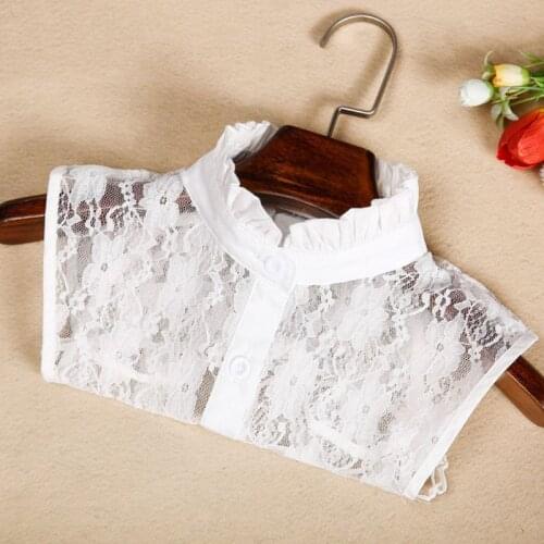 Fashion Women Solid Shirt Cotton Lace False Collars White & Black Blouse Vintage Detachable Adjust Clothes Accessories Fake