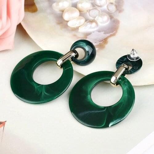 2021 Fashion Charm Jewelry Round Green Print Dangle Earring for Women Large Resin Geometric Tortoiseshell Drop Earring