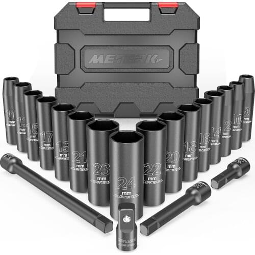 20PCS 1/2-Inch Impact Socket Set Drive Metric Deep Impact Wrench Hex Socket Head Kit For Wrench Adapter Hand Tool Set