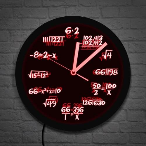 Math Wall Clock with LED illumination Math Formula Equation Luminous Wall Clock Wall Watch Science Classroom Gift For Kids