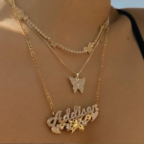 DUOYING New Custom Name Colar Necklace Personlized Butterfly Flower Double Color Neo-gothic Necklace For Women Cute Gift Jewelry