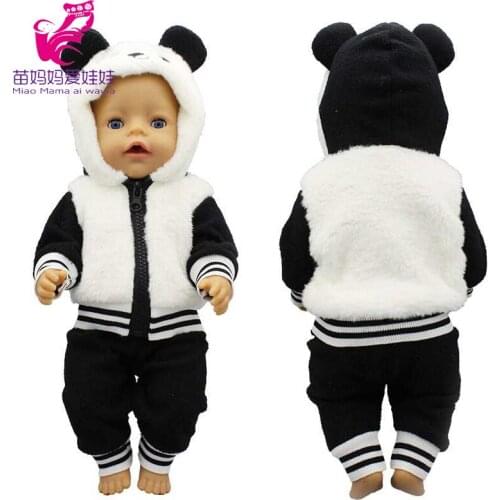 Born baby doll clothes black bear panda hooded coat 18 inch girl doll coat pants set child girl gift