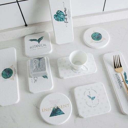 Wholesale Green leaf Diatomite absorbent quick-drying pad wash table coaster Tooth cup soap pad non-slip table mat custom Logo