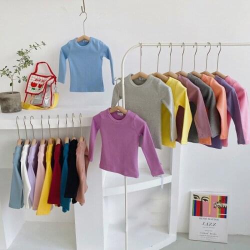 Autumn Children T shirt Thick Long Sleeve T shirt Solid Color Boys&Girls Basic Tops BB22