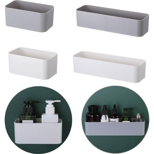 Hot Wall Mounted Cosmetic Storage Box Bathroom Organizer Rack Wall Shelf Adhesive Hanger Storage Case Holder Home Decor