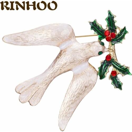RINHOO Bird Holding Leaves White Enamel Swallow Brooches For Women Unisex Bird Animal Party Office Brooch Pins Gifts