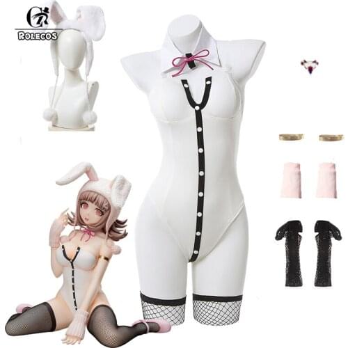 ROLECOS Game Super DanganRonpa 2 Cosplay Chiaki Nanami Bunny Girl Sexy Jumpsuits Bodysuit Hat Women Cosplay Costumes Halloween