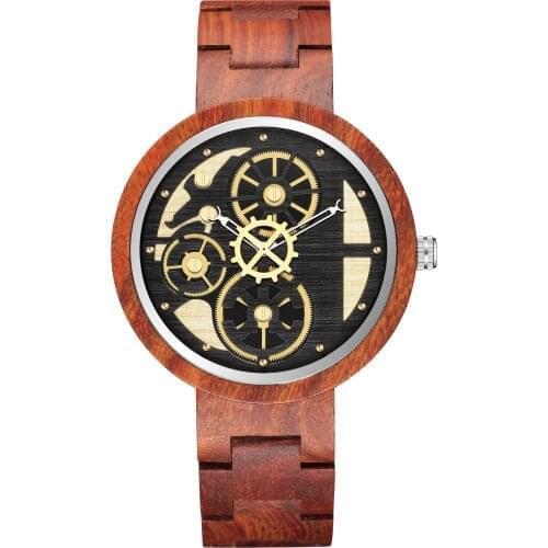 Luxury Wooden Watch Men Solid Wanlut Wood Strap Quartz Creative Watch Unique Timepieces Gear Wheel Relogio Masculino