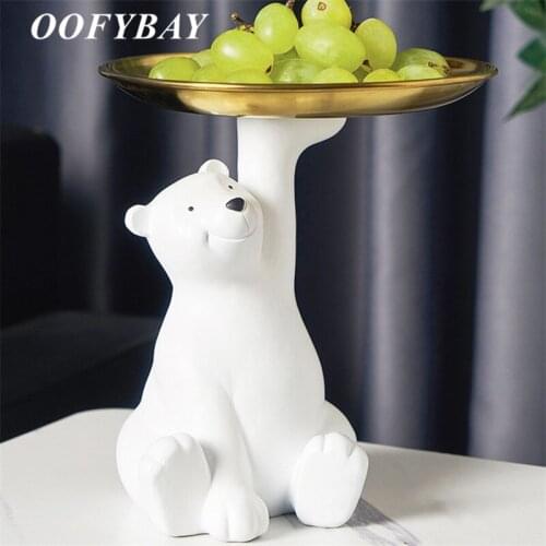 Nordic Resin White Bear Sculpture Animal Statue Living Room Snacks Candy Jewelry Storage Tray Crafts Home Decoration Ornaments
