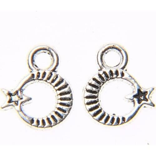 Tibetan silver plated 2sided moon and star charm pendants 100pcs EF3544