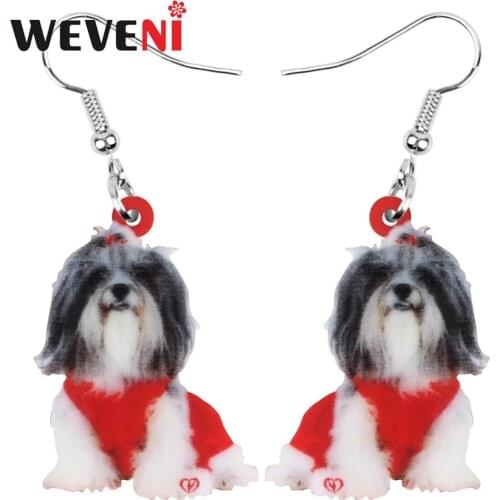 WEVENI Acrylic Christmas Chinese Shih TZU Dog Lion Dog Earrings Drop Dangle Animal Jewelry For Women Girls Teen Party Charm Gift