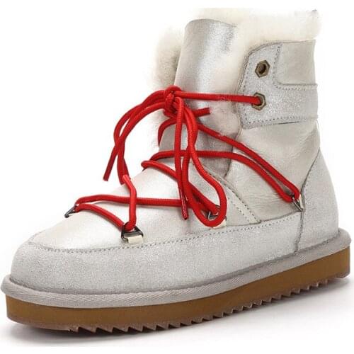 Swonco Genuine Leather Snow Boots Women Wool Fur Winter Shoes Ankle Boots 2020 New Female Luxury Plush Fur Winter Boots Warm