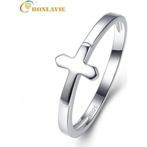 BONLAVIE Cross Design 925 Sterling Silver Rings For Women Vintage Style Celtic Ring