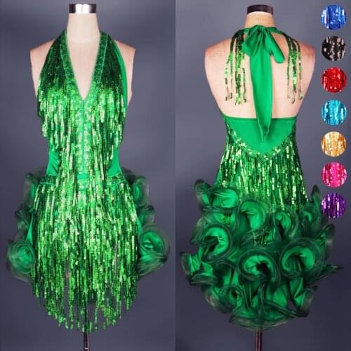 New Latin Dance Dress For Women Professional Sexy Colorful Fringe Skirt Girls Rumba Cha-Cha Dance Costumes Custom Made DQL3004
