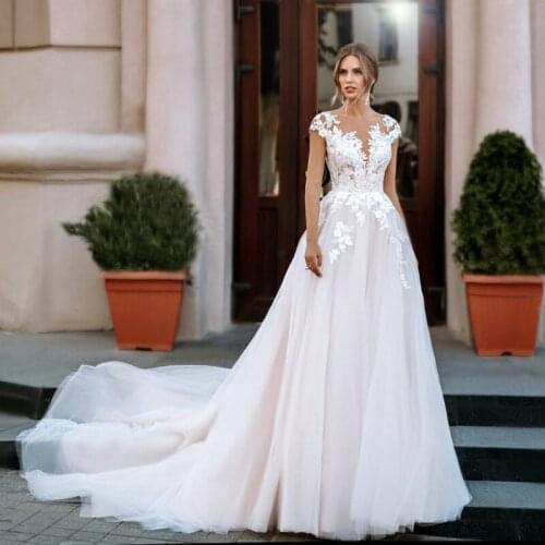 Fanweimei Vintage Wedding Dresses 2021 Scoop Cap Sleeves Appliques Lace Boho Wedding Gowns Bride Dresses Vestido De Noiva