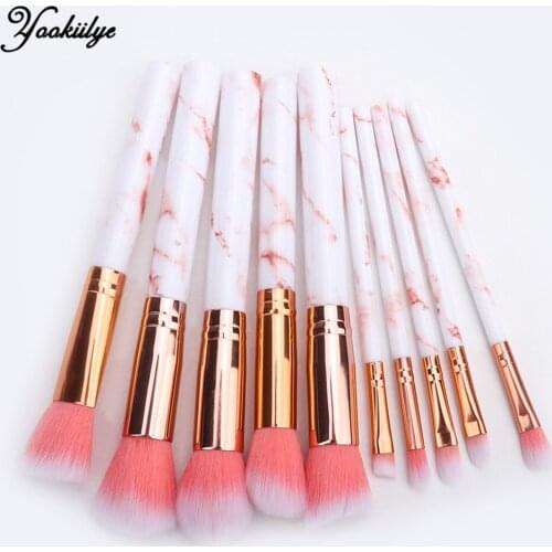 10pcs Marble Makeup Brushes Set Cosmetic Powder Eye Shadow Foundation Brush Professional Soft Makeup Brushes Beauty Tools Women