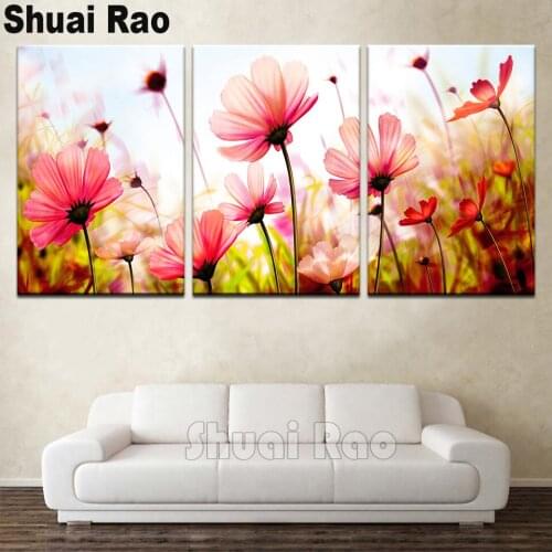 3 Pieces sunflower pink daisy Painting diamond painting flower 5d diy Crafts mosaic diamond embroidery for home Decoration