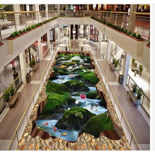 3d floor painting wallpaper 3d wallpaper pvc Green Tree Crane Carp Floor 3d wallpaper waterproof