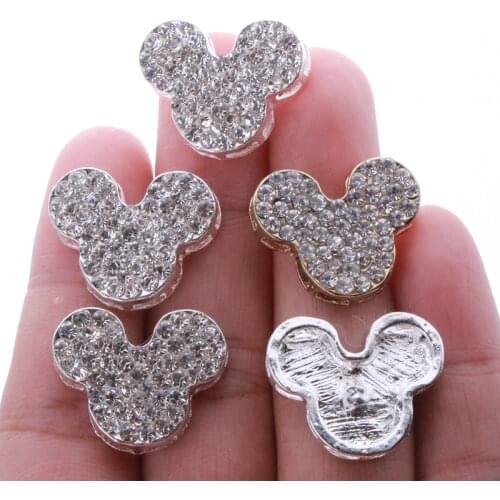 5PCS 20*23MM High Quality Crystal Silver Mouse Buttons For Cloth Sewing Alloy Rhinestone Button For Wedding Invitation