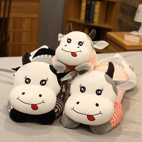 60cm New Plush Cow Toy Cute Lying Cattle Plush Stuffed Animals Soft Sleep Pillow Doll Kids Toys Birthday Gift for Children Girls