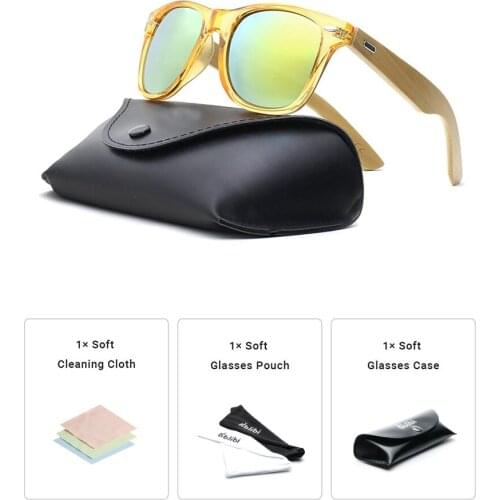Ablibi Womens Clear Yellow Bamboo Wood Sunglasses Ladies Non-polarized Cheap Glasses Eyewear in Leather Case