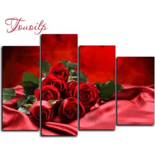 4pcs,Full,square&round Diamond Embroidery,5D,Red rose 5d Diamond Painting,Cross Stitch,3D,Diamond Mosaic,diamond pattern,Crafts