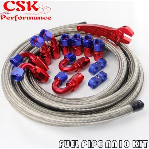AN10 Stainless Steel Braided Hose line +Fitting Adaptor+Wrench Tools Spanner kit