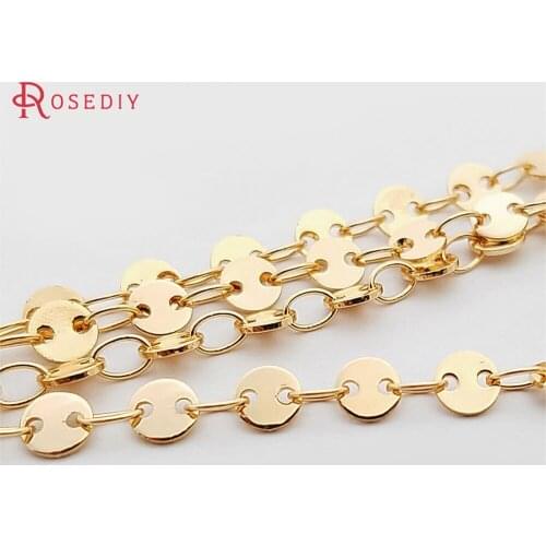 B096)1 Meter 4mm 5mm 24K Gold Color Brass Necklace Soldered link +round Chains High Quality Diy Jewelry Findings Accessories