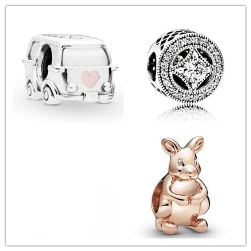 Authentic 925 Sterling Silver Charm Rose Gold Sweet Kangaroo Charm Beads Fit Women pandora Bracelet & Necklace Diy Jewelry