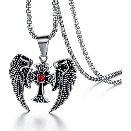 Valily Stainless Steel Religious Christian Wings Cross Man Necklaces Chain Pendants Talisman for Male Boy Fashion Jewelry Gift