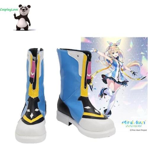 CosplayLove YouTuber AI Mirai Akari Blue Cosplay Shoes Long Boots Leather Custom Hand Made For Halloween Christmas