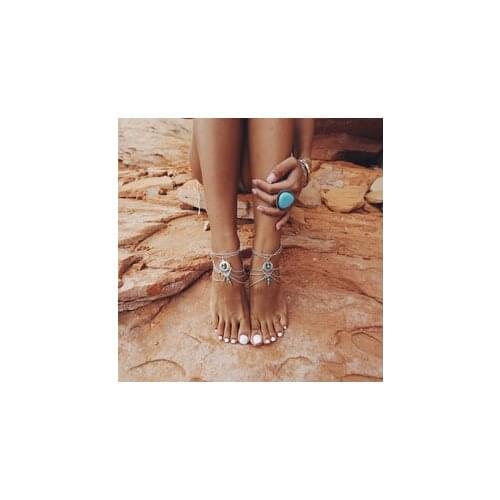 Gypsy Vintage color Bronze Metal Bell Bracelet Flower Link Finger Slave Chain pulseira feminina Anklet For Women Turkey Jewelry