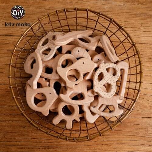 Lets Make 20pcs Wooden Teethers Beech Wood Animal Natrual Wholesale DIY Bracelet Chain Accessories New Born BPA Free Elephant
