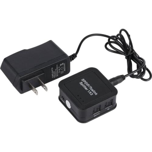 EU/US TOSLINK SPDIF 1x3 Digital Fiber Optic Splitter 1 Input 3 Output Audio Splitter Black ln