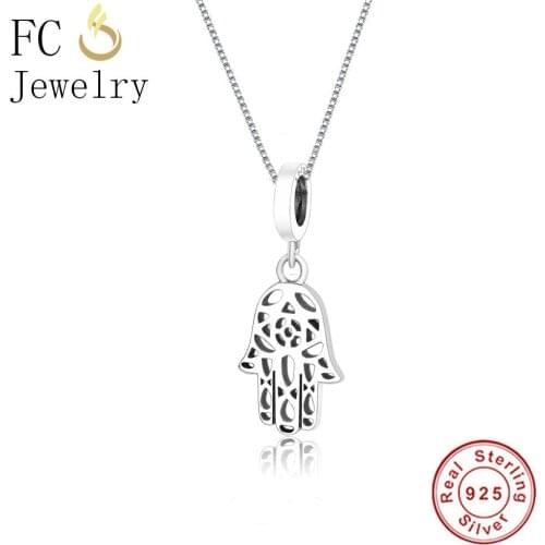 FC Jewelry 925 Sterling Silver Cute Small Hollow Palm Hand Pendants Necklaces Women Girl Femme Chain Chokers Christmas Trinket