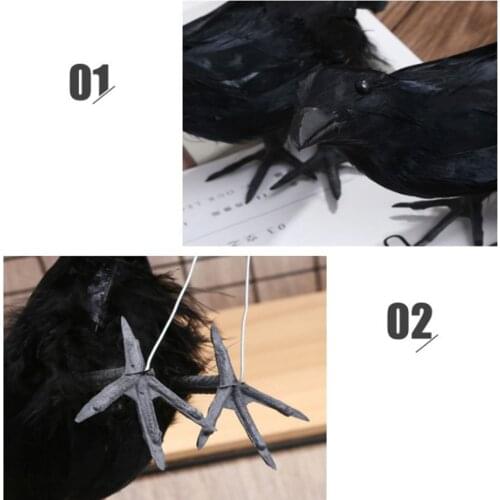 Halloween Black Crow Handmade Artificial Feathered Crow Photo Props Birds Model