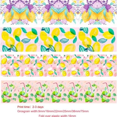 Custom 9mm-75mm fruit lemon printed grosgrain ribbon 16mm print elastic ribbon 50 yards DIY material gift wrap ribbons