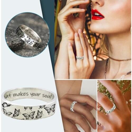 Vintage Fashion Engraved Butterfly Ring for Women Girl Do What Makes Your S Oul S Hine Jewelry Butterfly Gifts For Women Ring